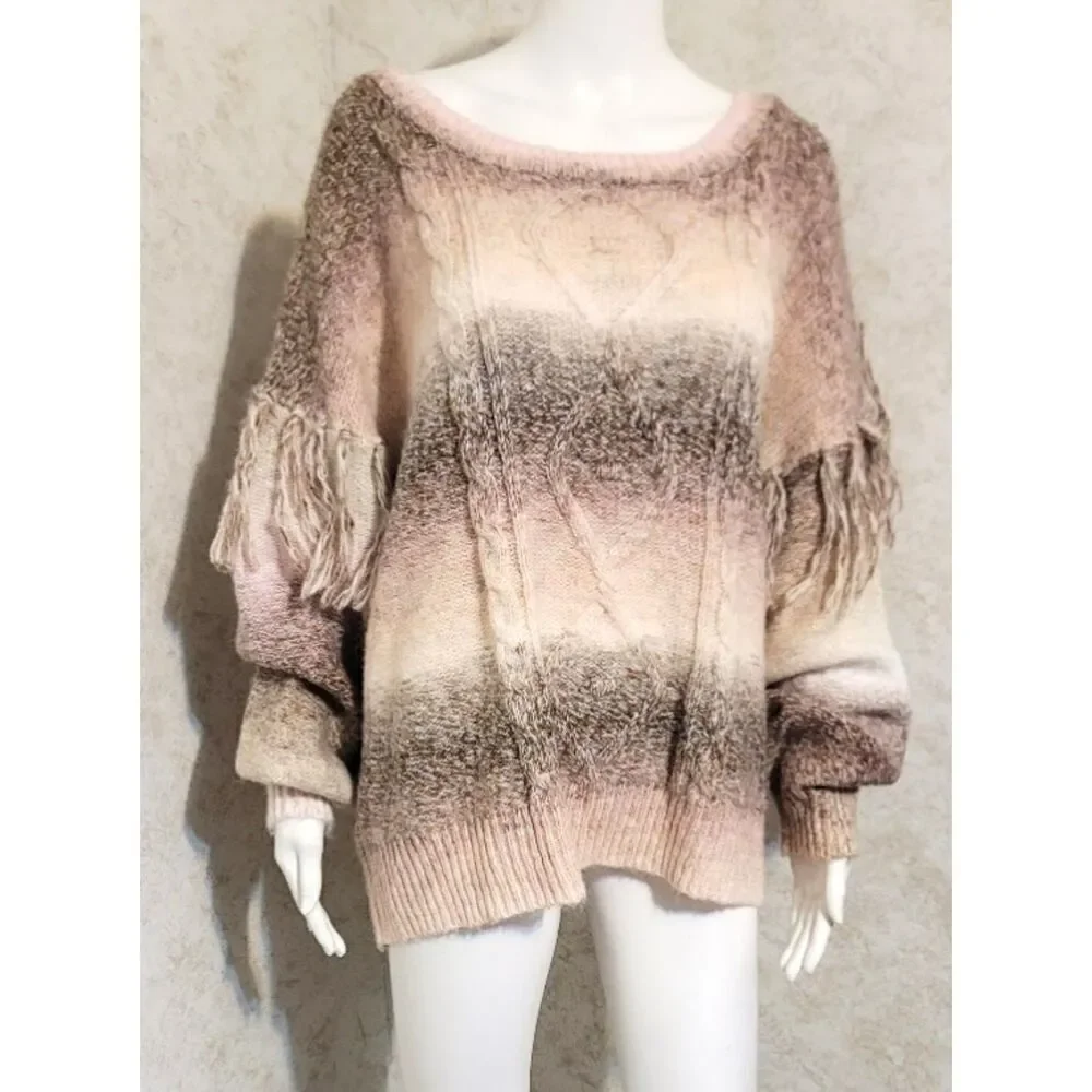 NWT - Frye & Co Ombre Space Dyed Fringe Wool Blend Sweater - 2X